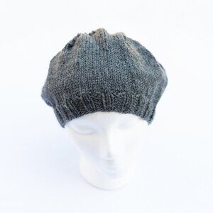 Wool Beret Beanie Knit Winter Hat Charcoal Gray